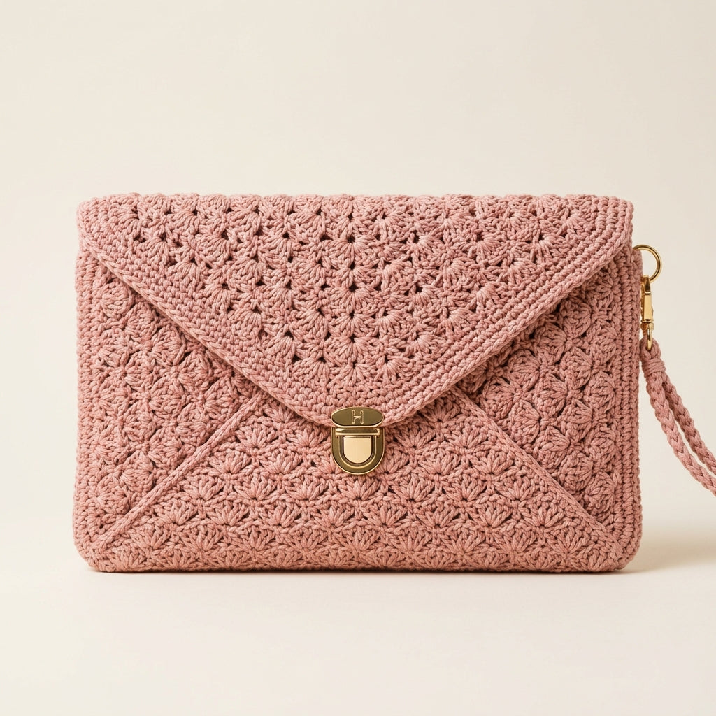 Envelope Woven Clutch Bag - Hand-stitched Knit Purse